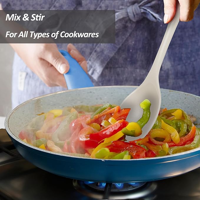 Silicone Slotted Spoons for Cooking - Extra Large Kitchen Spoons for Mixing, Serving, & Stirring - 600째F Heat-Resistant Non Stick Utensils Skimmer- Dishwasher Safe, Khaki