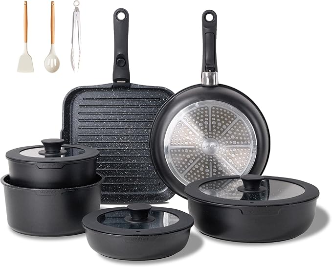 JEETEE 25pcs Pots and Pan Set Non Stick,Detachable Handle Cookware Set,Induction Cooking & RV Camping Stackable Pots Pans竊똇ealthy Kitchen Cookware Set PFAS/PFOA Free,Black