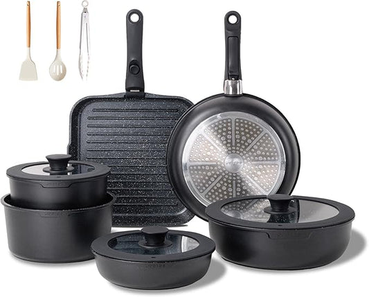 JEETEE 25pcs Pots and Pan Set Non Stick,Detachable Handle Cookware Set,Induction Cooking & RV Camping Stackable Pots Pans竊똇ealthy Kitchen Cookware Set PFAS/PFOA Free,Black