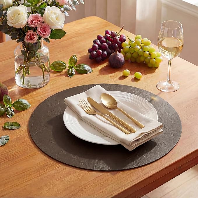 Artoid Mode Coffee Faux Leather Placemats Set of 6, 15 Inch Waterproof Wipeable Heat Resistant Place Mats, Reversible Table Mats for Kitchen Dining Decor