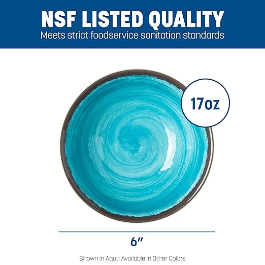 Carlisle FoodService Products Mingle Resuable Plastic Bowl Small Bowl with Pottery Style for Home and Restaurant, Melamine, 17 Ounces, Aqua, (Pack of 12)