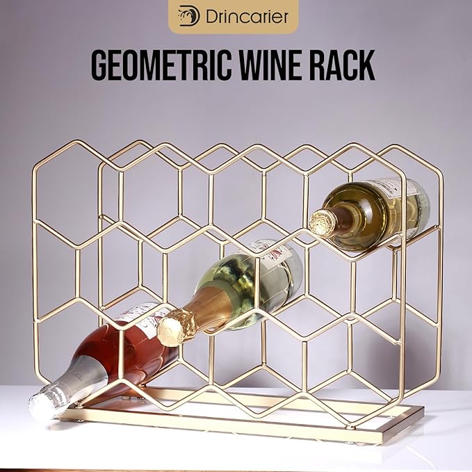 Countertop Wine Rack - 14 Bottle Freestanding Modern Gold Metal Small Wine Rack - Tabletop Wine Holder Stand for Cabinet, Pantry, Wine Bottle Storage (Large Size-Gold)