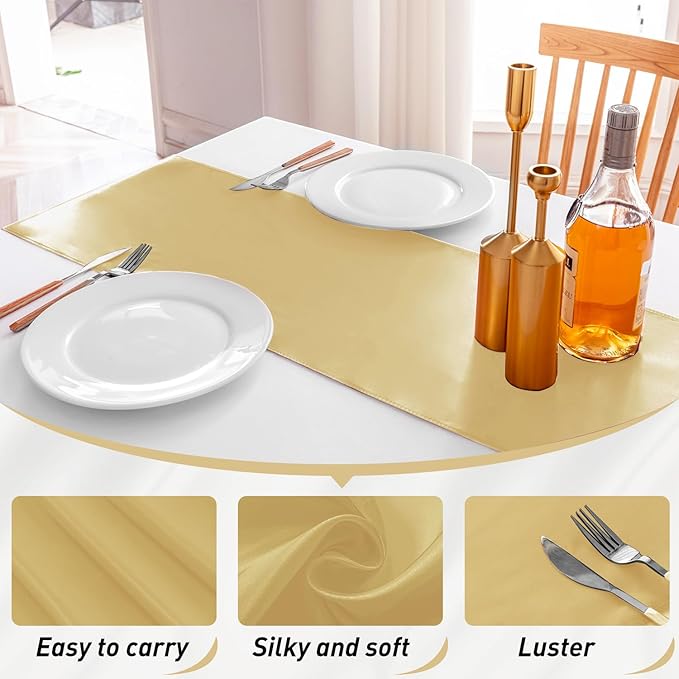 JEVIX 5 Pack Table Runner 12 X 108 Inch Silk Table Runner for Party,Wedding, Birthday, Banquets,Decoration(Light Gold)