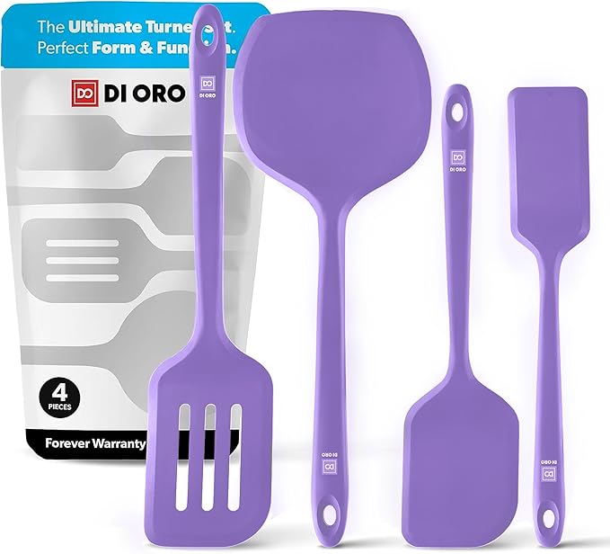 New DI ORO Silicone Turner Spatula Set - Kitchen Spatulas for Nonstick Cookware - Cooking Utensils for Flipping Eggs & Pancake - 600째F Heat-Resistant BPA Free Turners - Dishwasher Safe (4pc, Lavender)