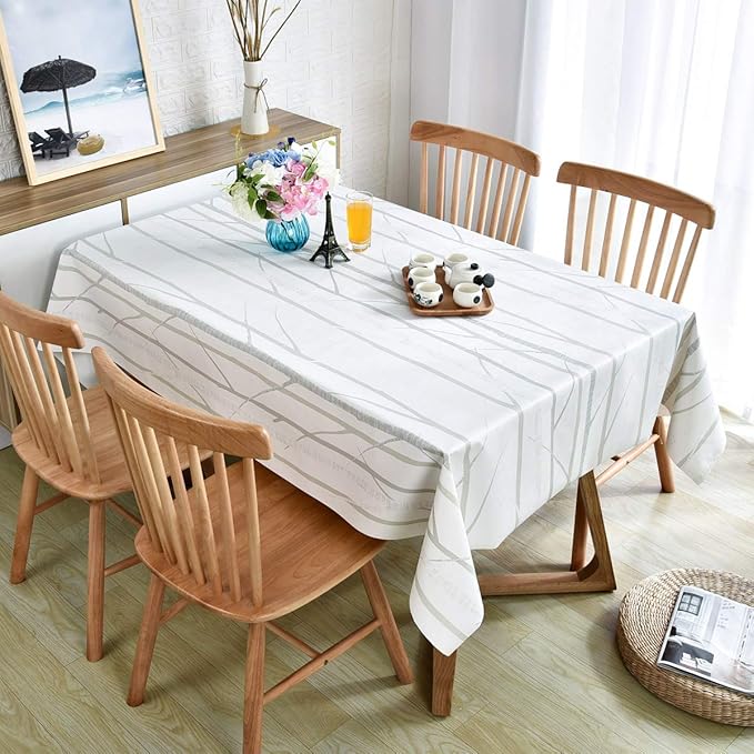 LOHASCASA Vinyl Oilcloth Spillproof Tablecloth Rectangular Waterproof Wipeable PVC Heavy Duty Plastic Large Tablecloths for Summer Outside Camp,Patio - Cream White Tree 54 x 78 Inch