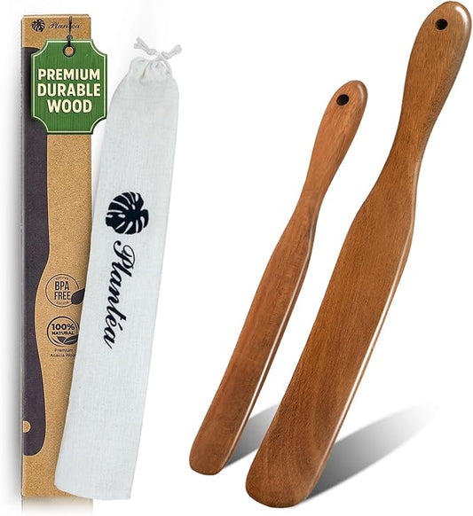 Skinny Wooden Spurtle Set of 2 for Sourdough Starter ??Handcrafted Wooden Sourdough Stir Stick & Spatula ??Multipurpose Spurtle for Bread Dough Mixing, Cooking & Baking Tools Set