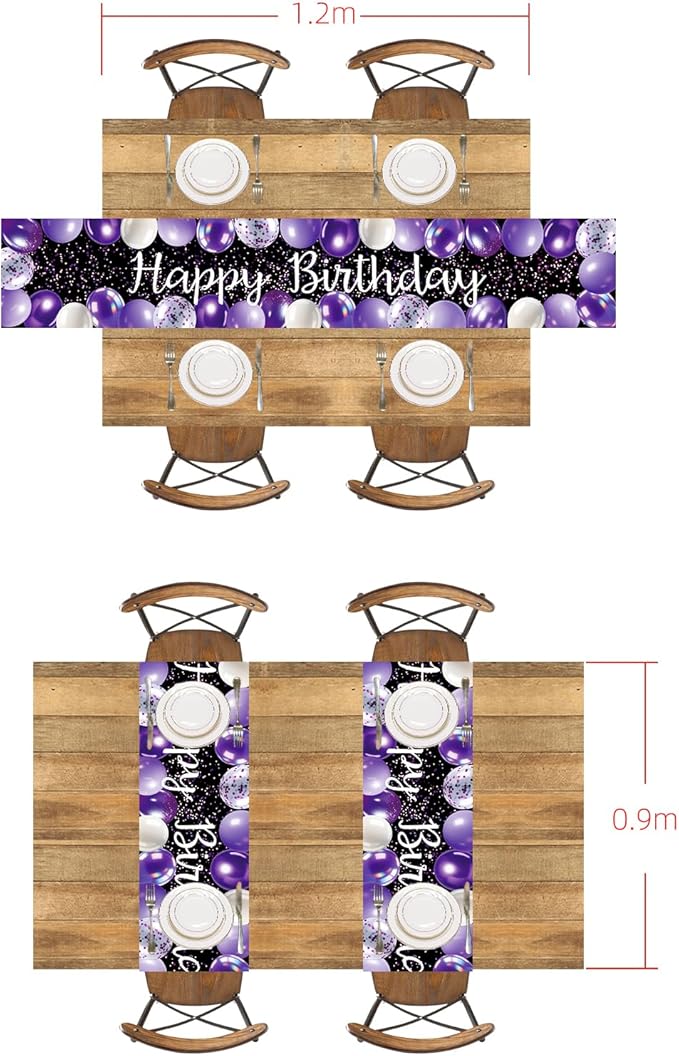 Letjolt Purple Balloon Happy Birthday Table Runner 72 Inches Celebrate Birthday Party Table Decor