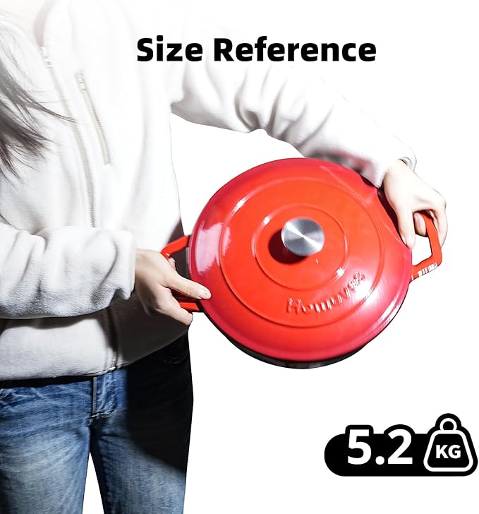 Enameled Cast Iron Dutch Oven - 4 Quart Dutch Oven Pot with Lid - Shallow Cookware Braising Pan - Oven Safe up to 500째 F for Baking, Roasting, and Braising-Red