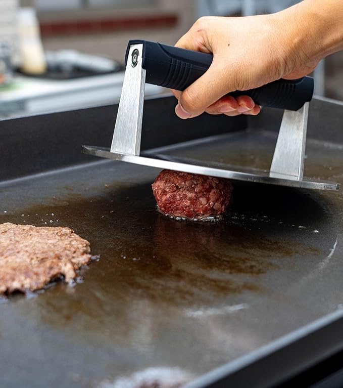 Stainless Steel Burger Smasher 3.25 LB ??8 Inch Steak Weight for Smash Burgers, Bacon, Sandwiches | Dishwasher Safe, Preheatable Protein Press with Silicone Handle | Commercial BBQ Tool