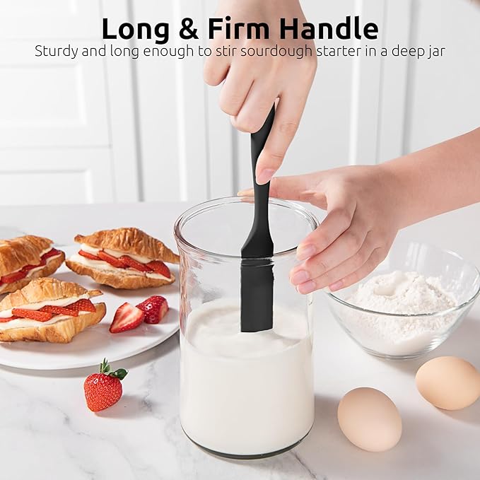 U-Taste Skinny Silicone Jar Spatula: 600쨘F Heat-Resistant Food-Grade 10in Long Narrow Sourdough Stirring Stick, Seamless Flexible Peanut Butter Spreader for Scraping Icing Bread Cream, Jam (Black)