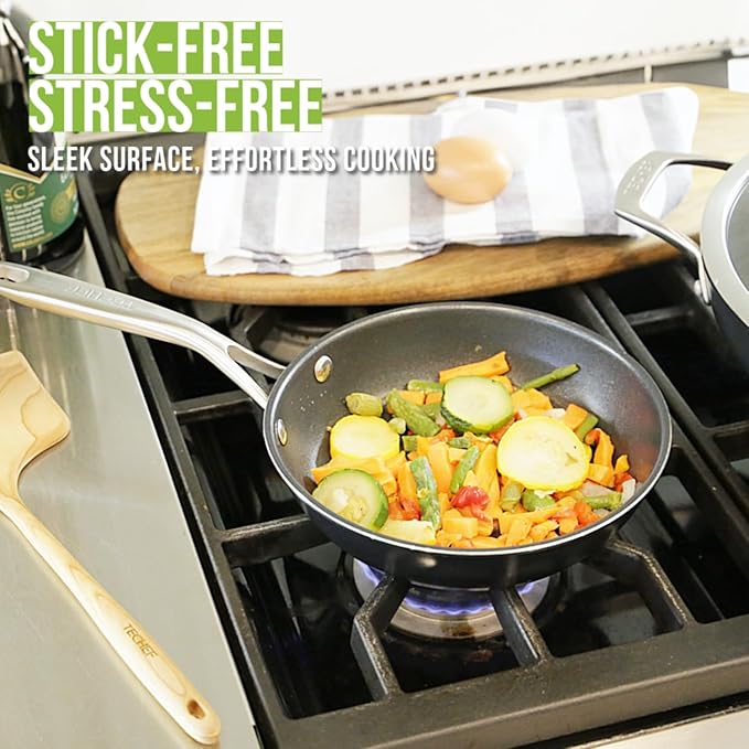 TECHEF - Onyx Collection 8-Inch Nonstick Frying Pan Skillet, PFOA-Free, Dishwasher Oven Safe, Stainless Steel Handle, Induction-Ready, Made in Korea (8-inch)