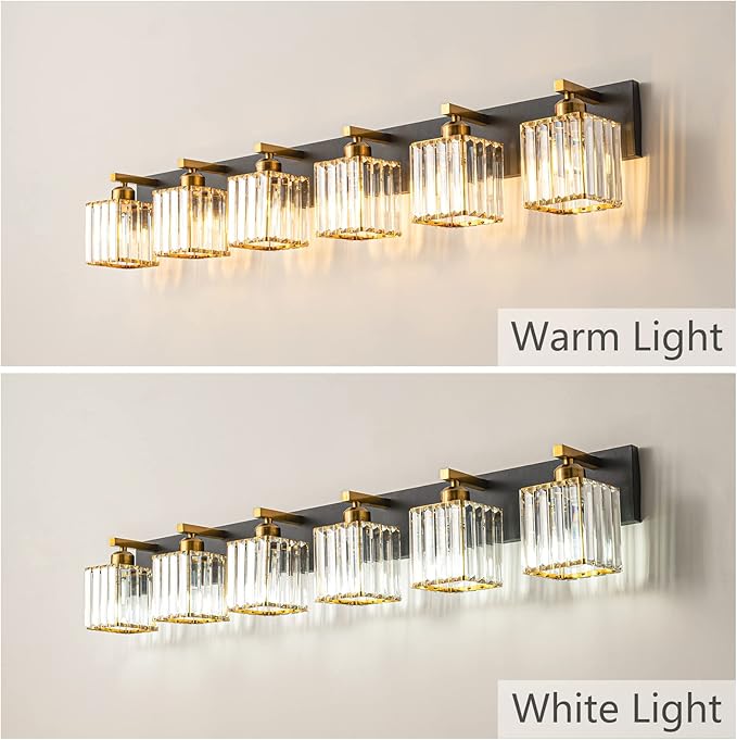 Modern Bathroom Vanity Light 6-Lights Black Gold Crystal Bathroom Wall Light Vanity Light Fixturesï¼?4.09-inch Modern Minimalist Design