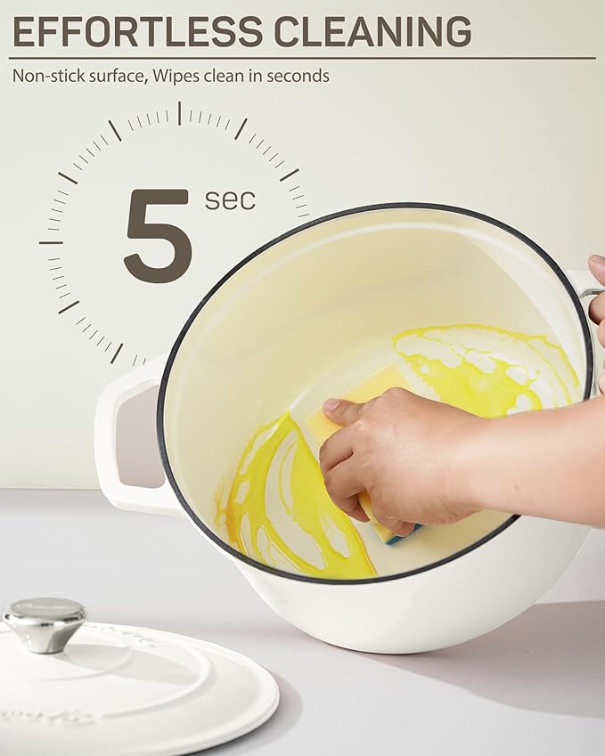 Enameled Cast Iron Dutch Oven ??4.4 Quart Pot with Lid & Potholders ??Heavy-Duty Cookware for Bread Baking, Braising, Stews & Roasting ??Oven & Stovetop Safe up to 500째F ??Off White