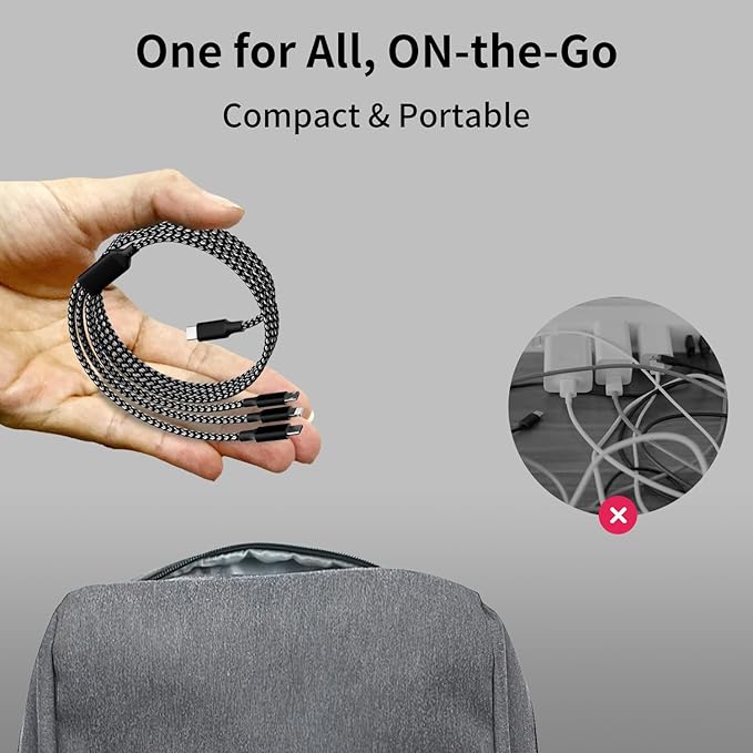 IDISON USB C Multi Charging Cable [2Pack 4FT], 3 in 1 Charging Cable Nylon Braided USB-C Multiple Charger Cord with Type-C, Micro USB and IP Port for iPhone 16/15 Series/Cell Phones and More