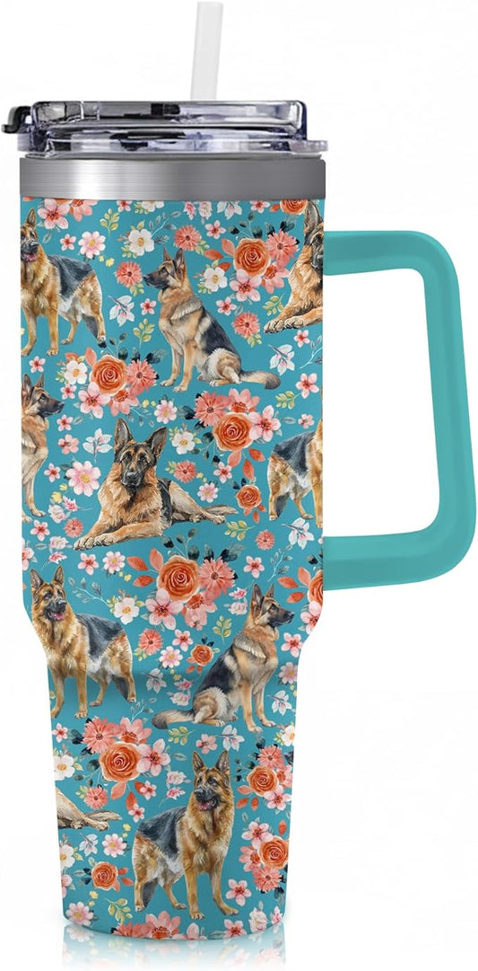 Yogusut German shepherd Gifts for Women, 40oz Stainless Steel Insulated Tumbler Travel Mug Cup with Handle Straw, Gifts for Dog Mom Dog Lover