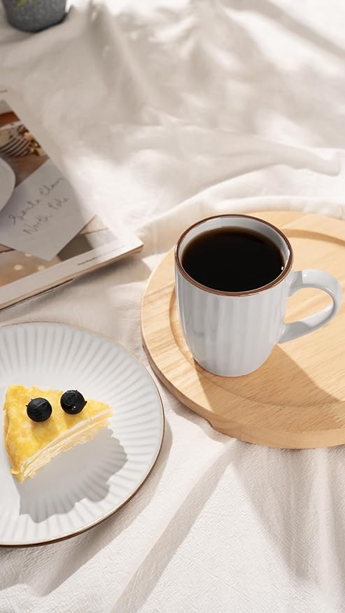 famiware Coffee Mugs Sets for 4, 12 oz Mug Set, Coffee Cups with Handle for Coffee, Tea, Cocoa and Milk, Microwave and Dishwasher Safe, White Stripe