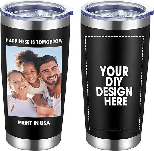 SMLIXE Personalized Coffee Tumbler Print in USA 20oz Stainless Steel Double Wall Insulated Coffee Cup With Text Photo Logo