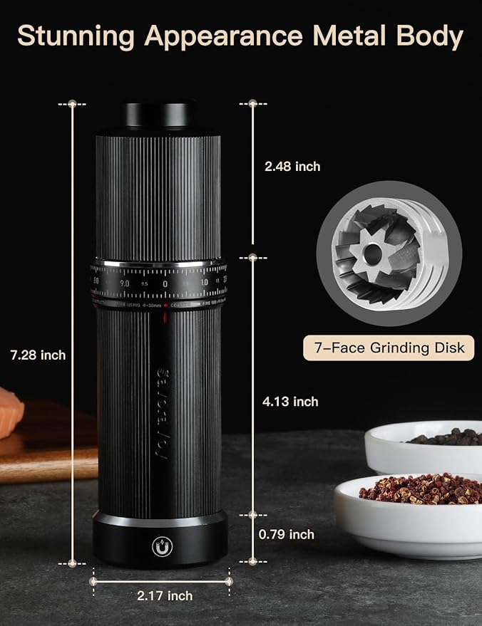 Manual Pepper Grinder & Pepper Mill - Heavy-Duty All-Metal Construction with External Adjustment, Premium Mechanical Design for Home & Restaurant Use