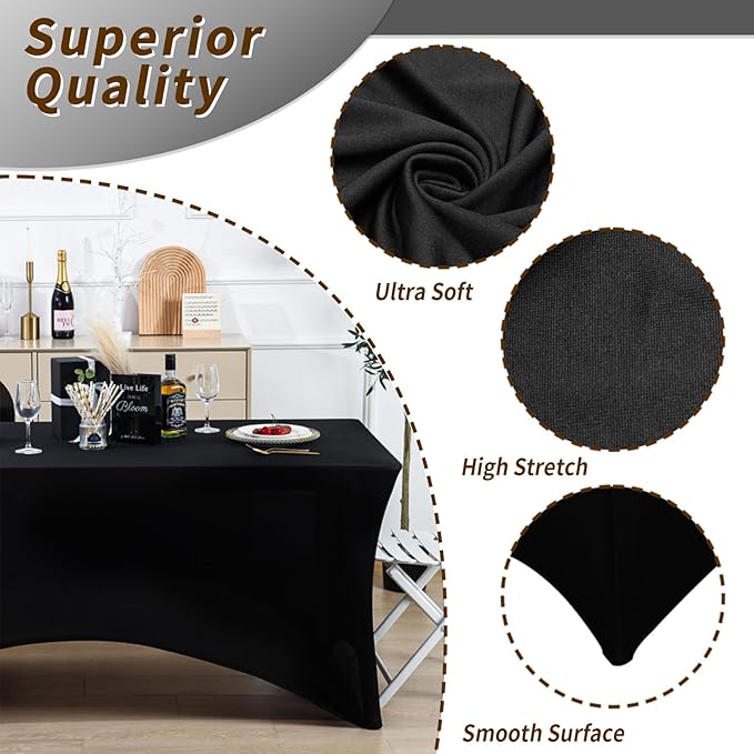 Fixwal 6FT Black Table Cloth Rectangle Tables, 10 Pack Spandex Table Cloths for 6 Foot Rectangle Tables, Fitted Rectangular Stretch, Washable Patio Table Cover (72Lx30Wx30H Inch)