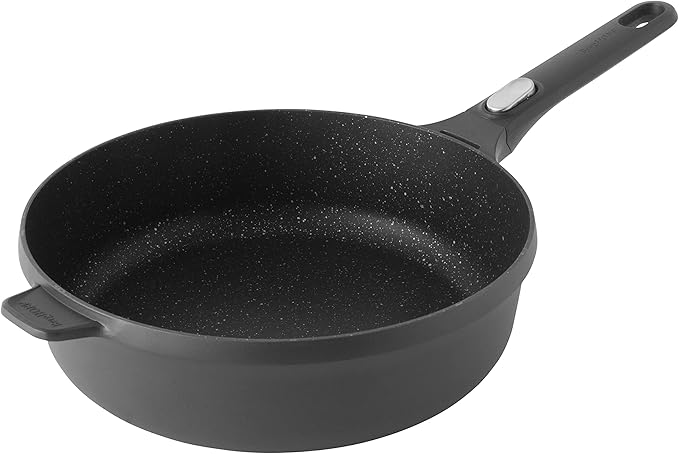 BergHOFF GEM Non-Stick 11" Saut챕 Pan 4.6qt., Stay-Cool Detachable Handle, Glass Lid, Ferno-Green, Non-Toxic Coating, Ovensafe