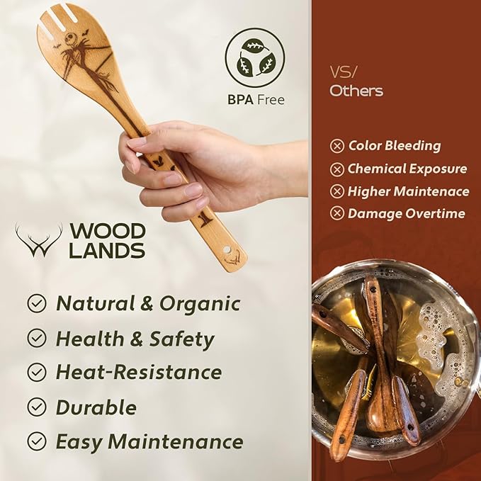 Nightmare Wooden Spoons for Cooking Before Christmas Gifts - Wooden Utensil Set with Spatulas & Spoons, Heat-Resistant, Eco-Friendly Kitchen Utensils for Non-Stick Cookware