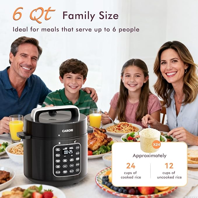 9-in-1 Electric Pressure Cooker 6 Quart Black, Stainless Steel Pot, 12 Preset Functions with Touchscreen, Safe Steam Release, Stew, Slow Cook, Rice, Saut챕, Warmer