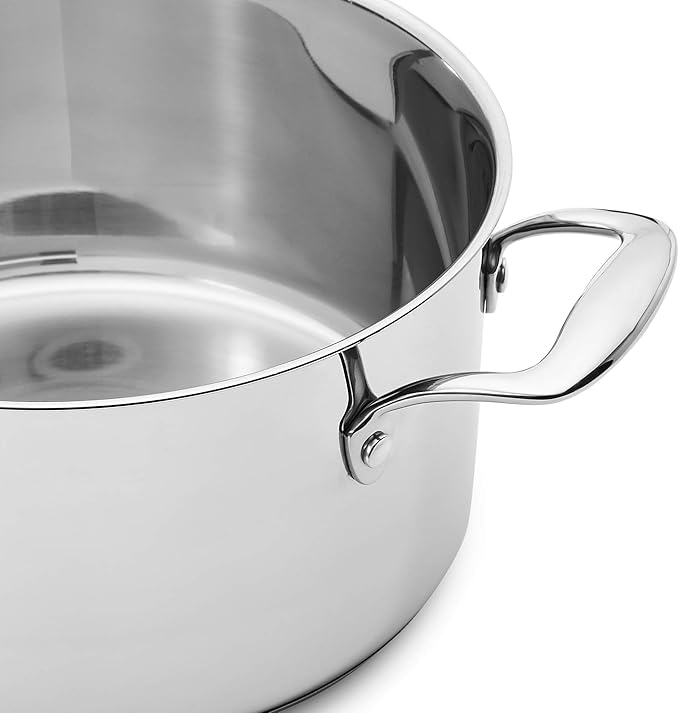 Amazon Basics Stainless Steel Cookware 11-Piece Set, Oven Safe, Pots and Pans, Induction-Ready, Even Heating, Easy to Clean, Heavy Duty, Silver