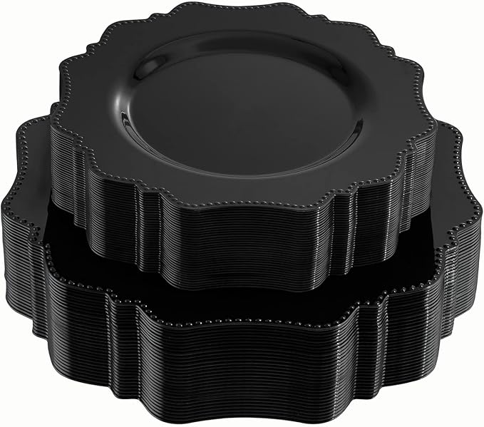 COLOSUS Black Plastic Plates Set,Heavy Duty Black Disposable Plates for 30 guests,Include 30PCS 10.5inch Dinner Plates and 30PCS 8.25 inch Dessert Plates for Party/Wedding/New Year/Birthday