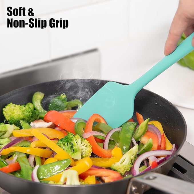 600째F Heat Resistant Silicone Spatula, Doosu High Temp Flexible Kitchen Rubber Bowl Scrapers Food Grade Seamless Baking Supplies Scratch-Proof for Scraping Non-Stick Pans (11.4in, Aqua Sky)