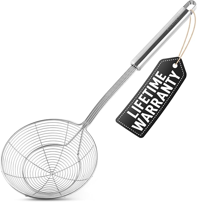 Zulay Kitchen Premium Stainless Steel Spider Skimmer 15.35??- Spider Kitchen Utensil with Premium Ergonomic Handles for Easy Use - Easy to Clean - Perfect for at Home Cooks & Chefs