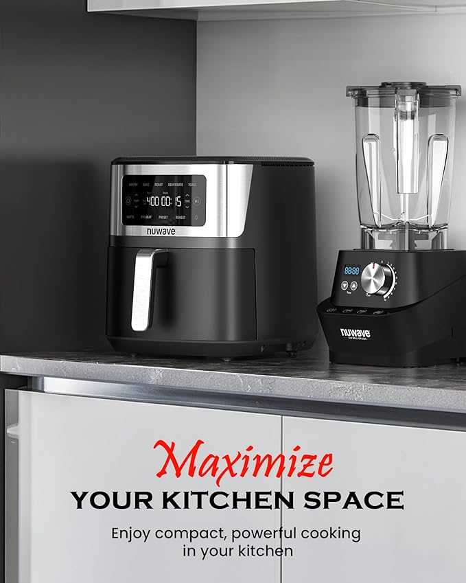 Nuwave Brio Plus 6-in-1 Air Fryer, 7-Qt Large Capacity, 50°F??00°F Precise Temp Control, Non-Toxic PFAS-Free Nonstick, Air Fry, Bake, Roast, Toast, Dehydrate, Reheat, 100 Presets, Dishwasher Safe