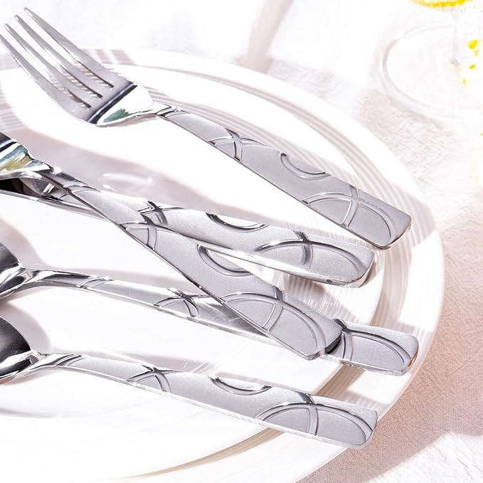 HIKAA 60PCS Stainless Steel Silverware Set, Modern Flatware Set for Kitchen, Mirror Polished Cutlery Set with Forks, Spoons and Knives竊똃ishwasher Safe
