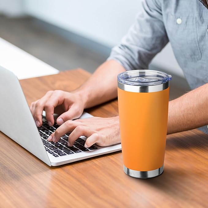 ATIKZHE 20oz Tumbler with Straw and Brush, Stainless Steel Vacuum Insulated tumbler, Double Wall Insulated Coffee Tumbler for Outdoor, Home, Travel,Office (Orange,1pcs)