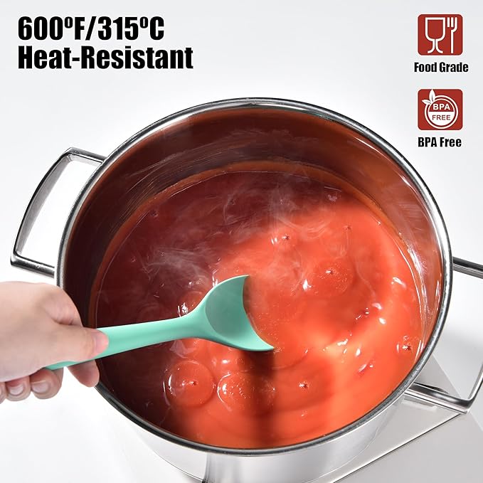 Doosu Silicone Spoon Spatula Set of 2, 600쨘F Heat-Resistant Food Grade Rubber Spoonula with Seamless Design, Non-Stick Dishwasher Safe Kitchen Utensils for Cooking, Baking, Mixing, Scraping (Aqua Sky)