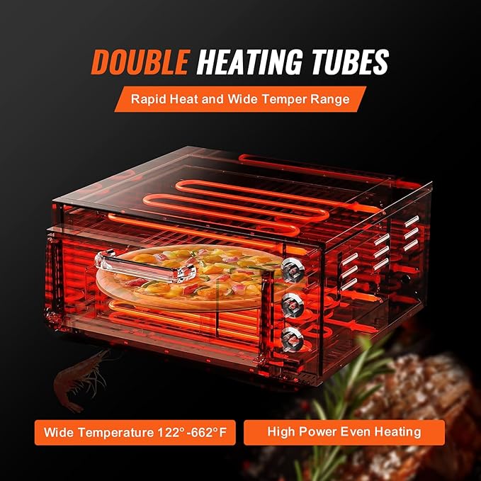 VEVOR Commercial Pizza Oven Countertop, 16" Single Deck Layer, Stainless Steel Electric Pizza Oven with Stone and Handle, Multipurpose Indoor Pizza Maker for Restaurant Home Pretzels Baked