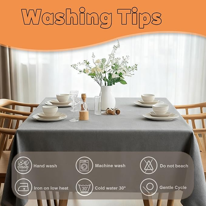 TWINPRET Rectangle Tablecloth 60 x 102 Inch, Grey Waterproof Washable Polyester Table Cloth - Stain & Oil Resistant Rectangular Table Cover for Banquet & Party (Fits 6 Foot Tables) [2 Pack]