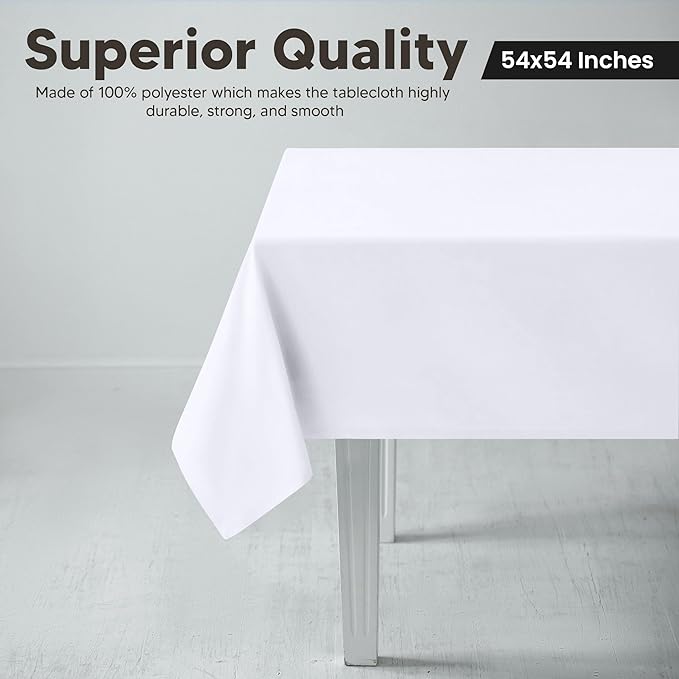 Utopia Kitchen Square Table Cloth 2 Pack(54x54 Inches, White), Tablecloth Machine Washable, Polyester Table Cover for Dining, Buffet Parties, Picnics, Events, Weddings and Restaurants