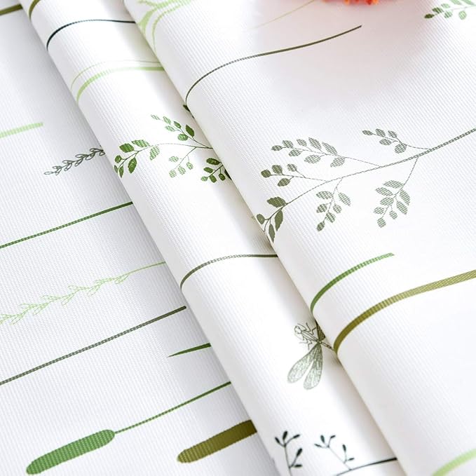 LOHASCASA Vinyl Oilcloth Tablecloth Small Rectangle Water Resistant/Oil-Proof Wipeable PVC Heavy Duty Plastic Tablecloths Weights for Outdoor Picnic - Grass White 54 x 72 Inch