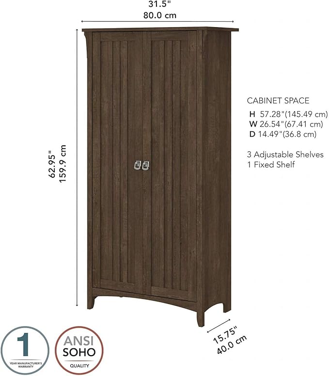 Bush Home Salinas Kitchen Pantry Cabinet with Doors in Ash Brown