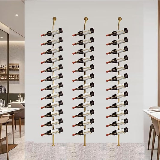 Large Wall Mount Wine Rack, H 72.8inch Wall Mounted Shelves for Bar, Holds 12 Metal Wine Storage Holder, for Commercial Restaurants Pantry Bar Wine Cellar (Gold, Three rows-36 Bottles)