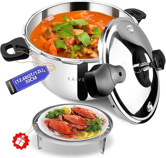 12Qt Pressure Cooker Stainless Steel Commercial Stove Top Pressure Cooker Pot Used for Pressure Foodie or Steaming Compatible with Gas & Induction Cooker