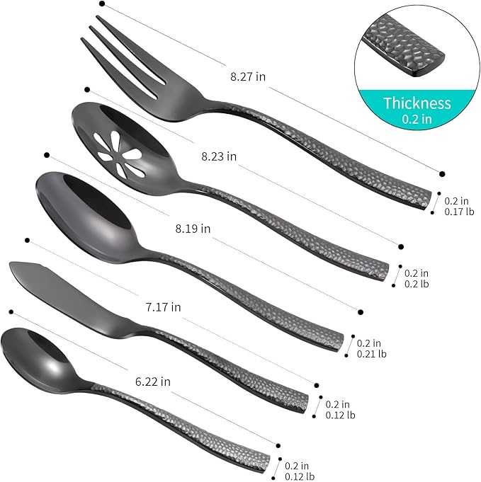 Flatware Set Black Hammered 45 Pieces Stainless Steel Cutlery Set Silverware Serving Set Service for 8 Home Event Use Wedding Housewarming Gift