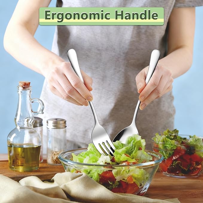 E-far Large Serving Utensils Set of 4, 9.8 Inch Stainless Steel Serving Spoons & Serving Forks, Big Hostess Set for Buffet Party Catering Wedding Kitchen Restaurant, Dishwasher Safe