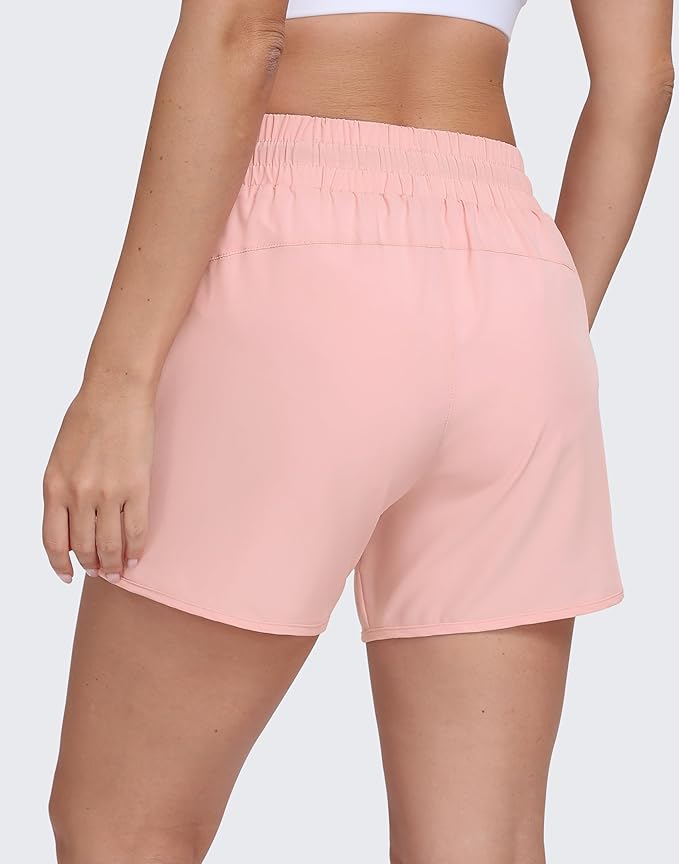 Women's 5" Running Shorts Quick Dry Sporty Athletic Gym Workout Shorts with Zipper Pockets Liner