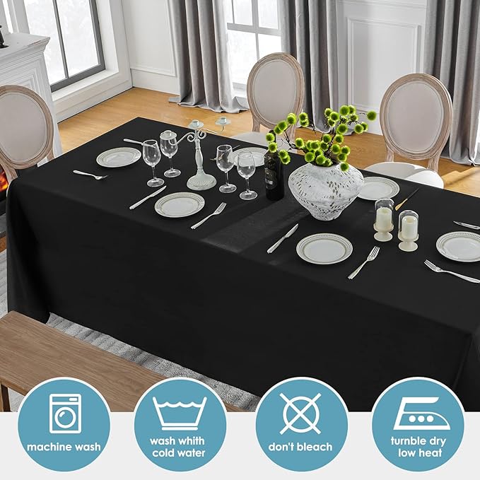 VidaFete 2 Pack 90*132inch Rectangle Tablecloth Polyester Table Cloth竊똕tain Resistant and Wrinkle Polyester Dining Table Cover for Kitchen Dinning Party Wedding Rectangular Tabletop Decoration(Black)