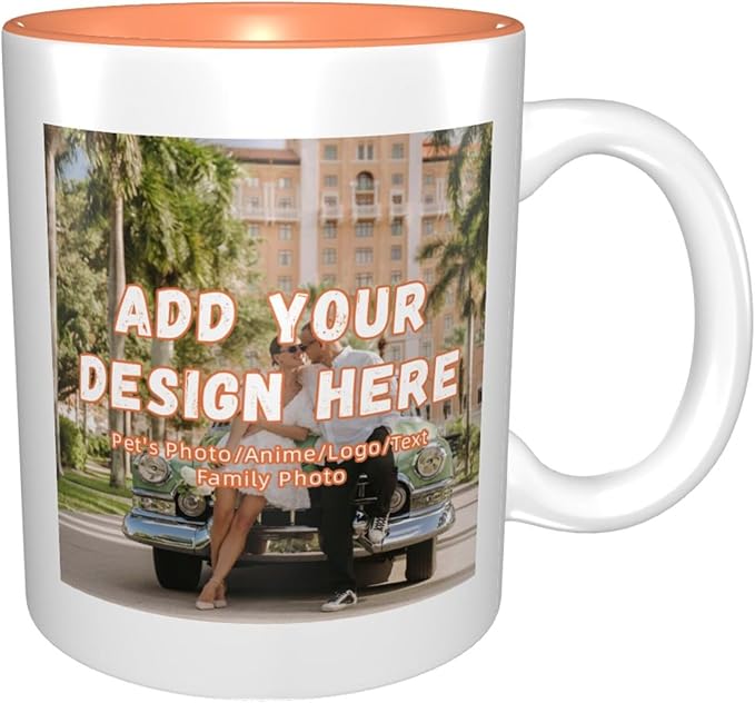 Custom Color Mugs with Partial or Full-Size Printing Customizable Photos and Text Coffee Mugs Creative Multicolor Designs Image (Partial, Orange)