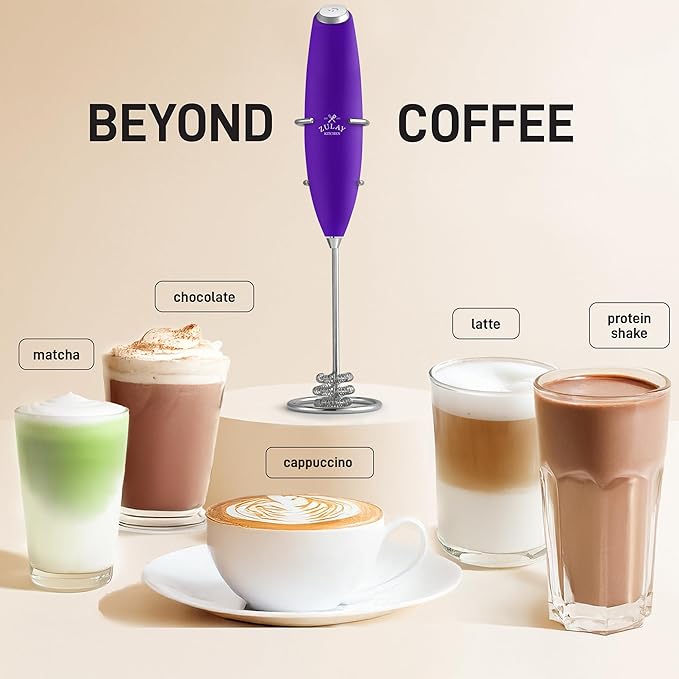 Zulay Kitchen Patented Tornado Triple Whisk Milk Frother with 4 Duracell Batteries ??Handheld Foam Maker for Coffee, Lattes, Matcha & Hot Chocolate ??Rich, Creamy Froth in Seconds
