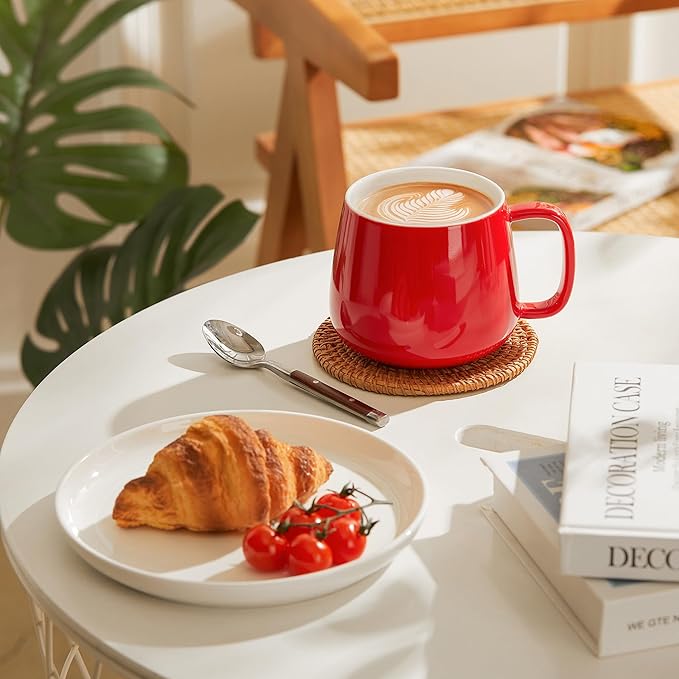 Teocera 16oz Ceramic Coffee Mugs Set of 4 ??Stackable Latte Cups, Microwave, Dishwasher & Oven Safe ??Ideal for Coffee, Cappuccino, Hot Chocolate, Housewarming Gifts, Red