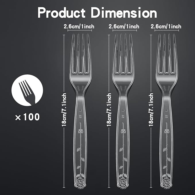 100 Count Extra Heavy Duty Clear Plastic Forks Disposable, BPA-Free, Heat Resistant, Durable Disposable Forks Bulk for Catering & Events ?갥arty Supplies