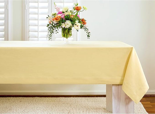 Solino Home Linen Tablecloth 52 x 52 Inch - 100% Pure Linen Golden Straw Square Tablecloth - Fete, Machine Washable Table Throw for Spring, Easter
